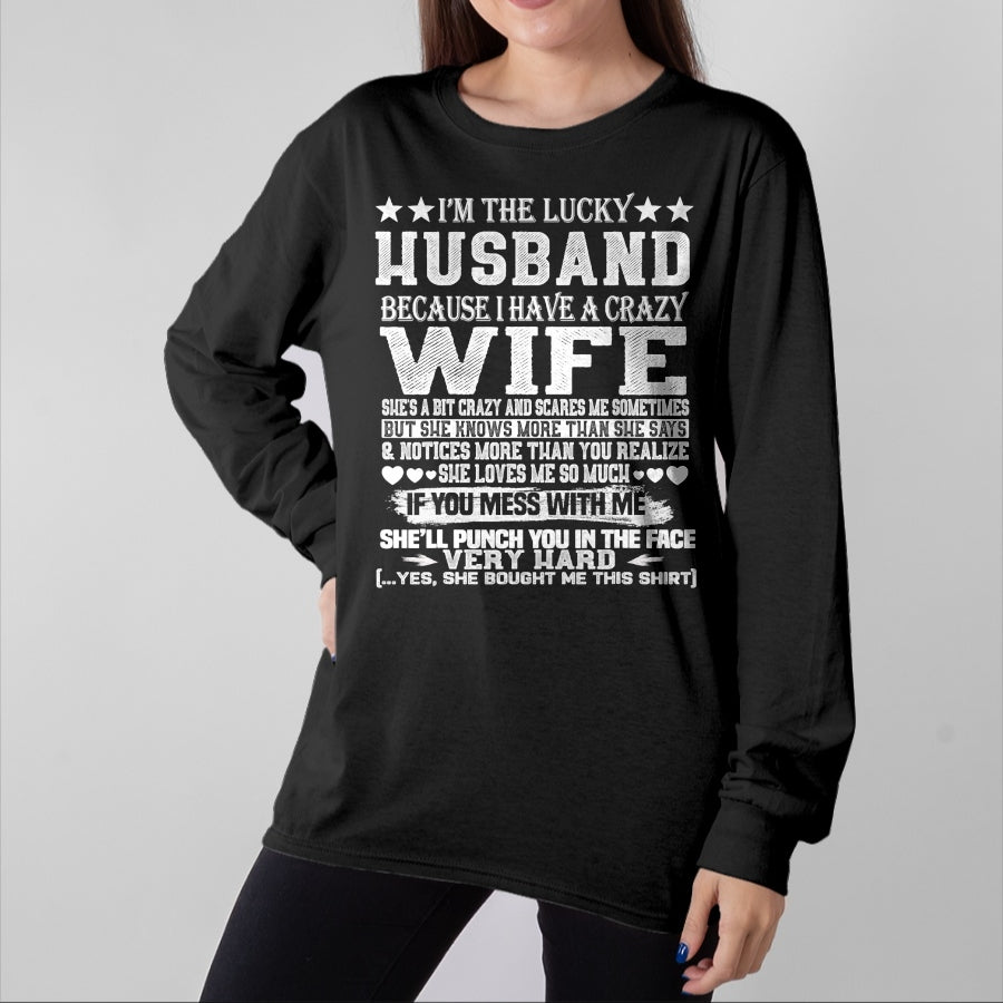 Best Wife Shirt, Wife and Husband Unisex T-Shirt/Hoodie/Sweatshirt HLT00 - Gift for wife T shirt, lucky wife I Am A Lucky Husband I Have A Crazy Wife Christmas Birthday T-Sh (1)