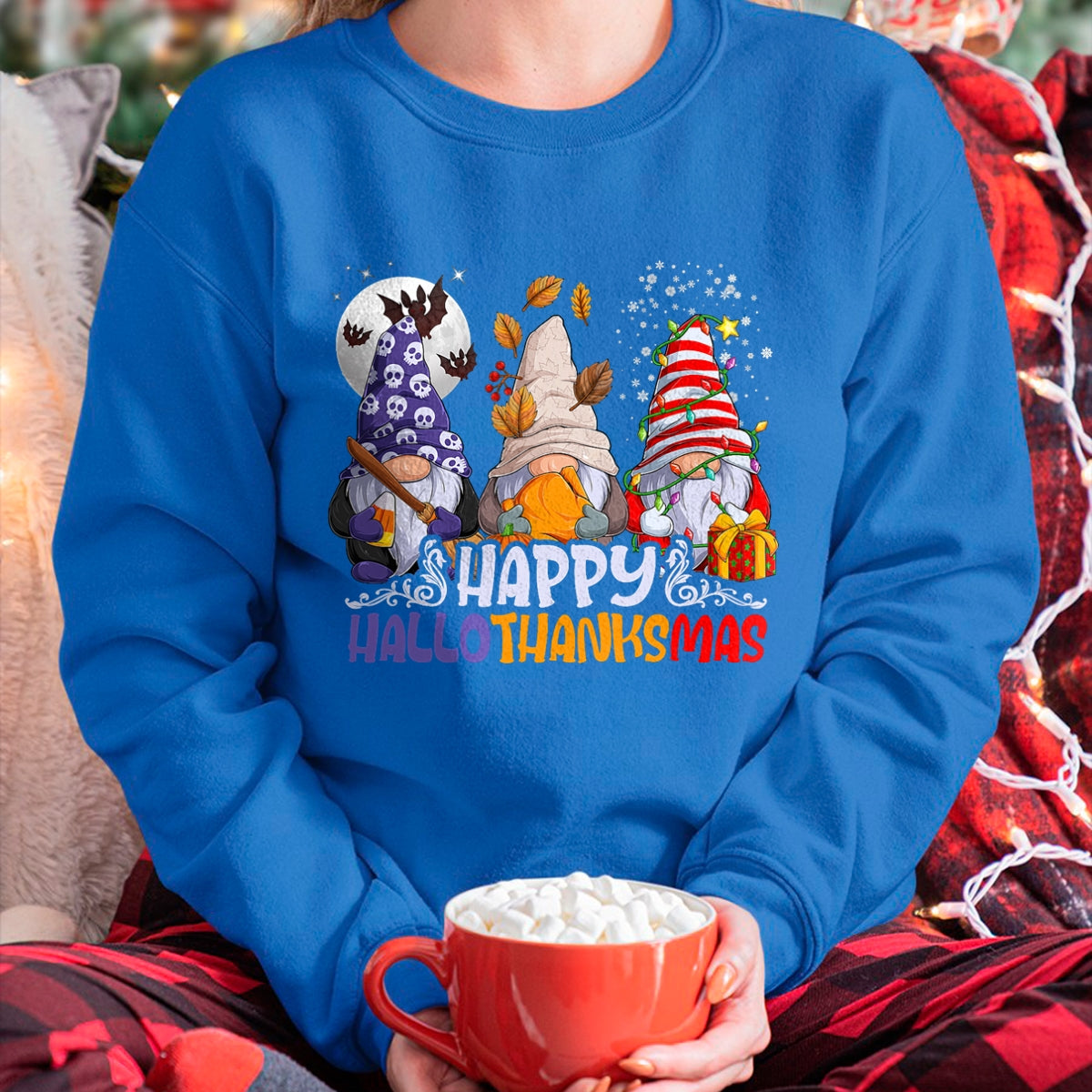 HalloThanksMas Gnomes Halloween Thanksgiving Christmas Happy T-Shirt - Christmas Unisex T-Shirt/Hoodie/Sweatshirt - HNDS00