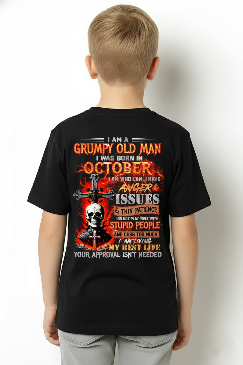 OCTOBER - GRUMPY OLD MAN T-SHIRT - FUNNY SKULL ANGER ISSUES TEE - PERFECT GIFT FOR MEN KATE10 / male (SKU12-319-10)