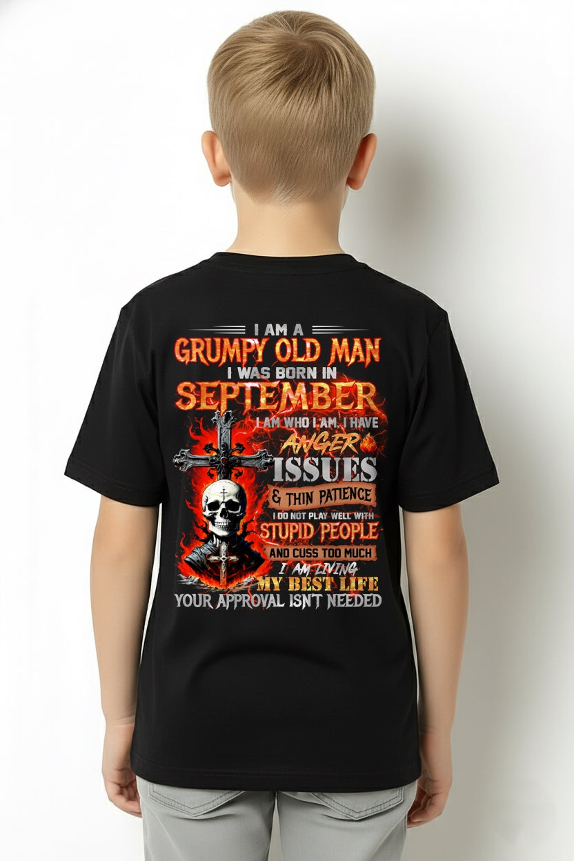 SEPTEMBER - GRUMPY OLD MAN T-SHIRT - FUNNY SKULL ANGER ISSUES TEE - PERFECT GIFT FOR MEN KATE09 / male (SKU12-319-09)