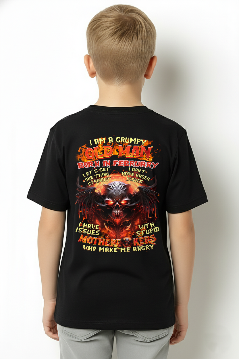 February Men Shirt – I Am A Grumpy Old Man Born In February – Funny Angry Skull Graphic T-Shirt – Dark Humor Gift For Men (SKU26T-01189-02)