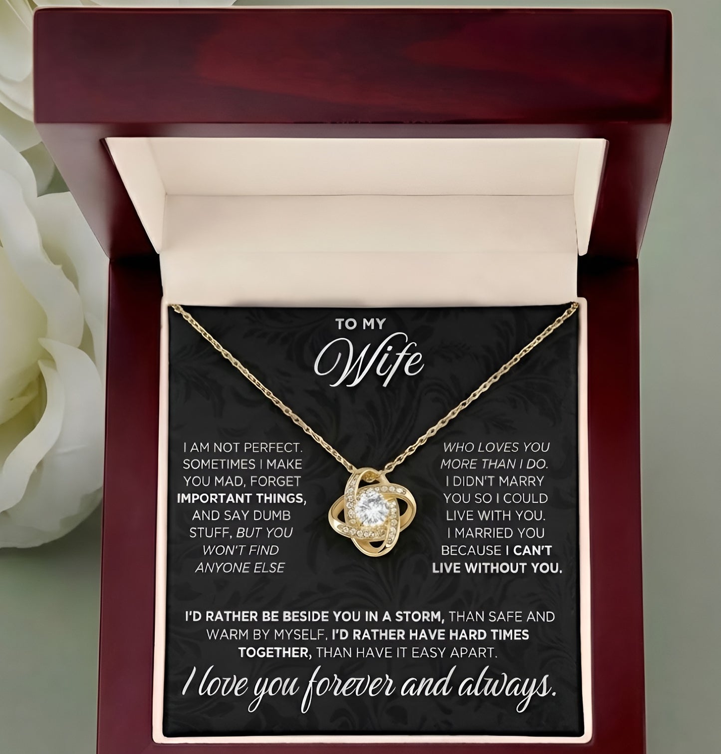 TO MY WIFE "I Can't Live Without You" - FROM HUSBAND - Premium Love Knot Necklace (SKU2604-157)