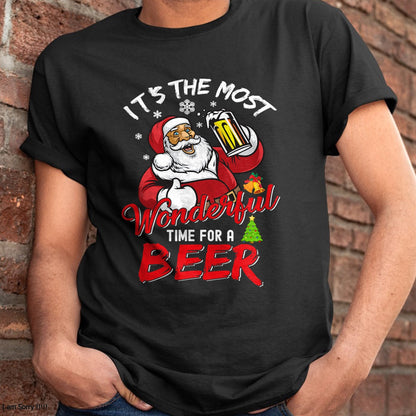 Funny Christmas Santa Claus Drinking Beer Wonderful Time T-Shirt - Christmas Unisex T-Shirt/Hoodie/Sweatshirt - HNDS00