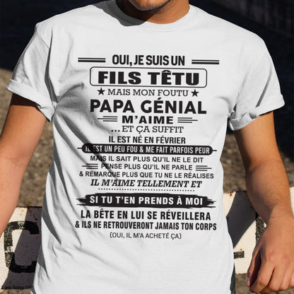 FÉVRIER - Oui, je suis un garçon têtu – T-shirt | Cadeau d’anniversaire de papa pour son fils - KATE02 / fr02 (SKU12-260-02)