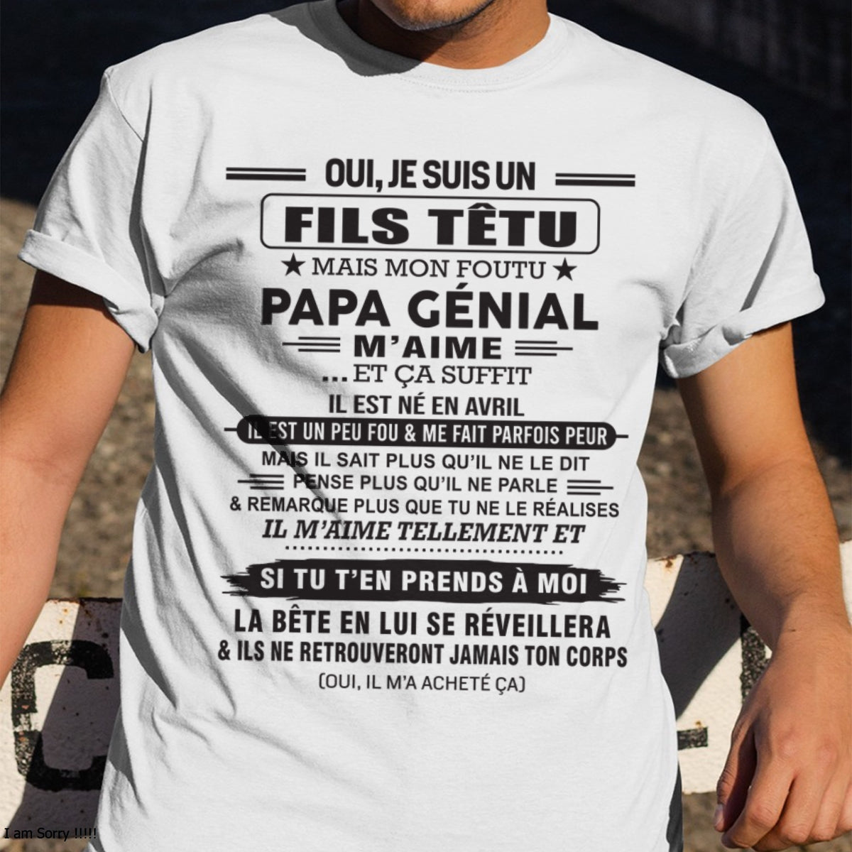 AVRIL - Oui, je suis un garçon têtu – T-shirt | Cadeau d’anniversaire de papa pour son fils - KATE04 / fr04 (SKU12-260-04)