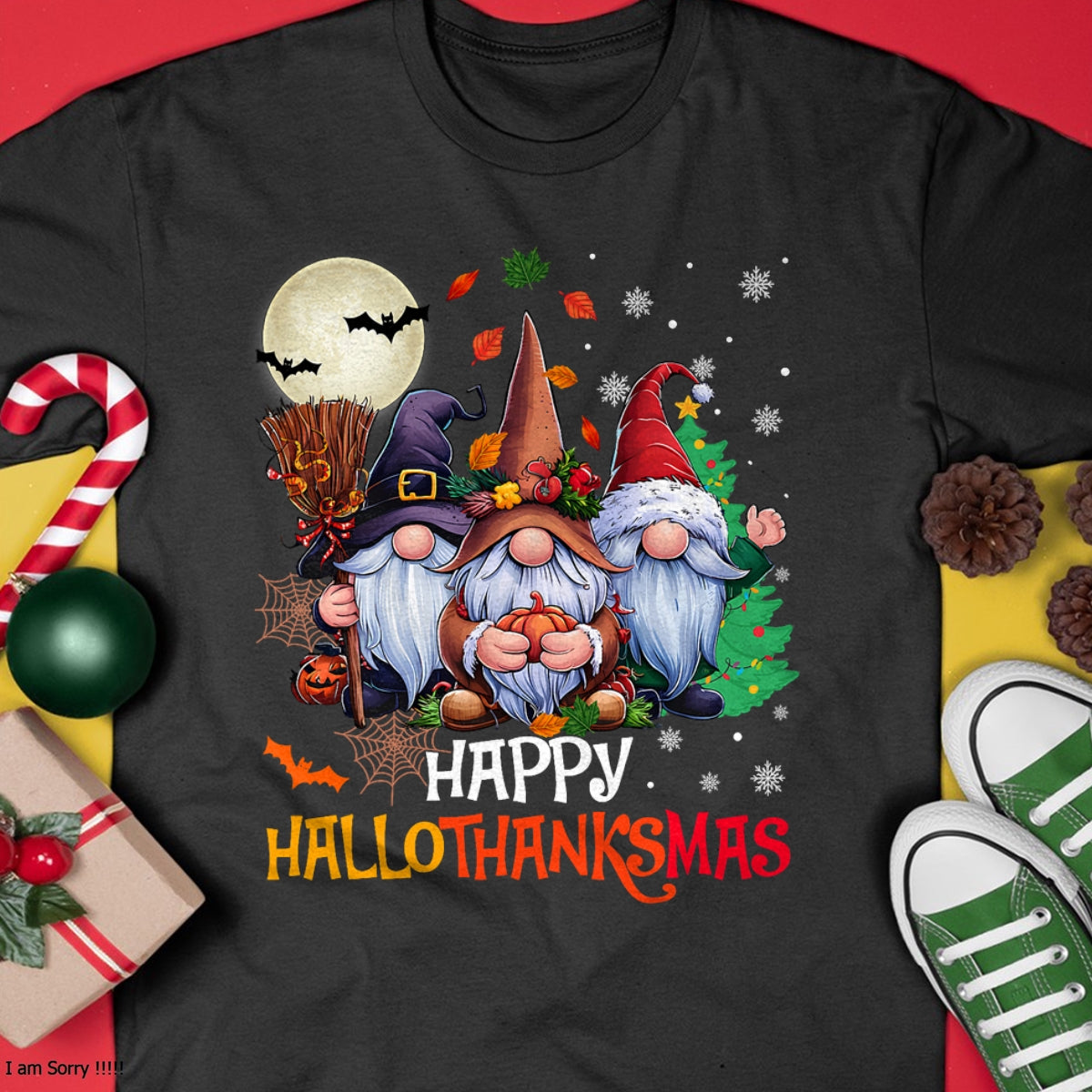 Happy Hallothanksmas Gnomes Lover Halloween Merry Christmas T-Shirt - Christmas Unisex T-Shirt/Hoodie/Sweatshirt - HNDS00