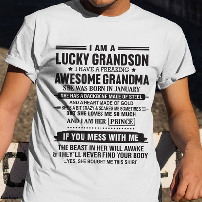 I Am A Lucky Grandson T-Shirt – Birthday Gift From January Grandma / Woman - KATE01 (SKU11-29-01)