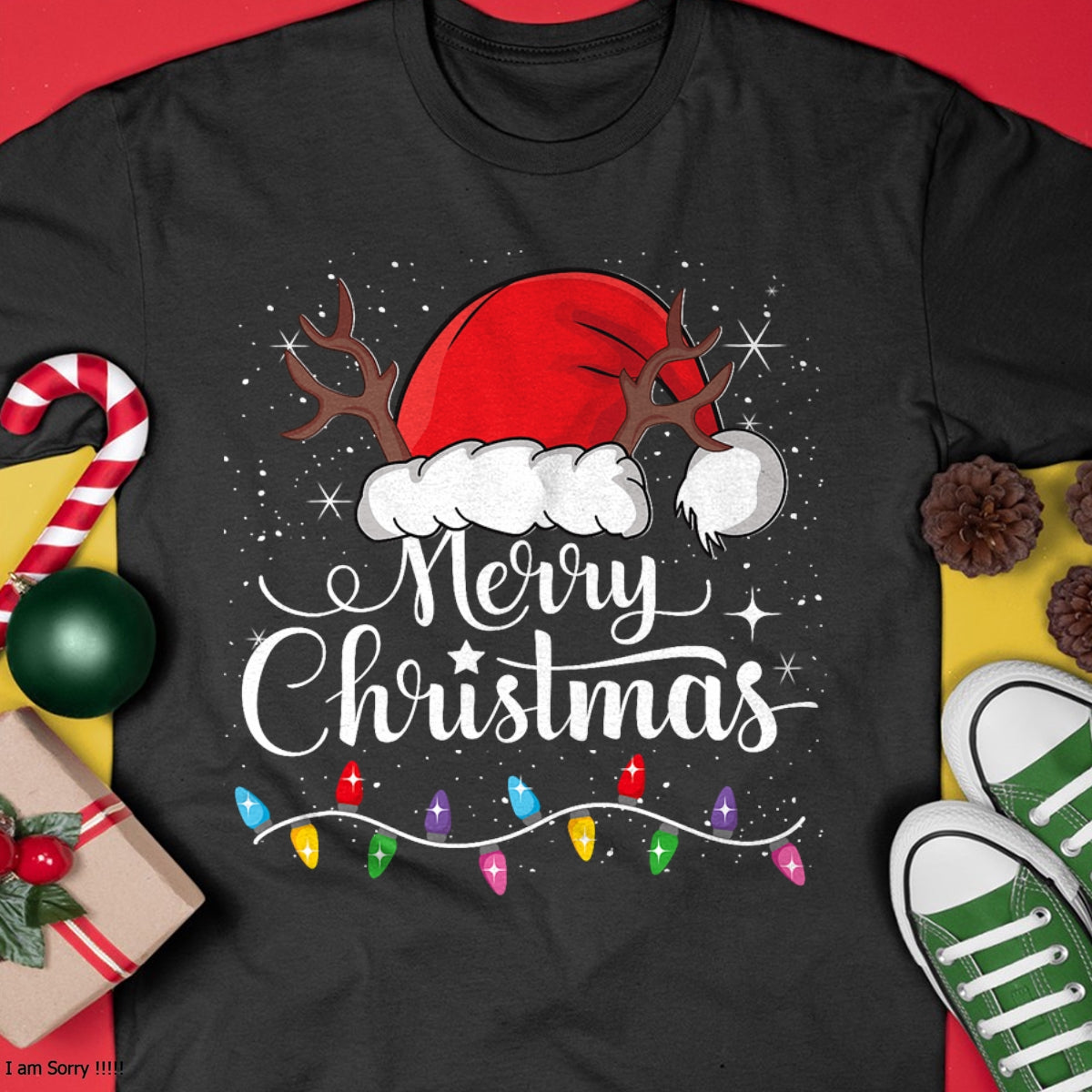 Merry Christmas Red Santa Hat Reindeer Xmas Family Men Women T-Shirt - Christmas Unisex T-Shirt/Hoodie/Sweatshirt - HNDS00