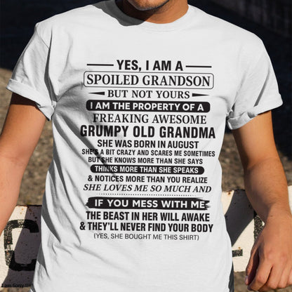 Yes I’m A Stubborn Grandson T-Shirt – Birthday Gift From August Grandma / Woman - KATE08 (SKU10-171-08)