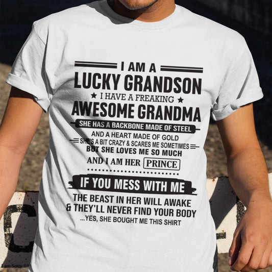 I Am A Lucky Grandson T-Shirt – Birthday Gift From Grandma / Woman - KATE00 (SKU11-29-00)