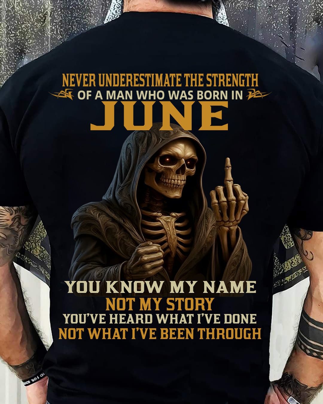 JUNE - NEVER UNDERESTIMATE - BIRTHDAY T-SHIRT FOR MEN - NIKI06 (SKU26T-01-06-06)