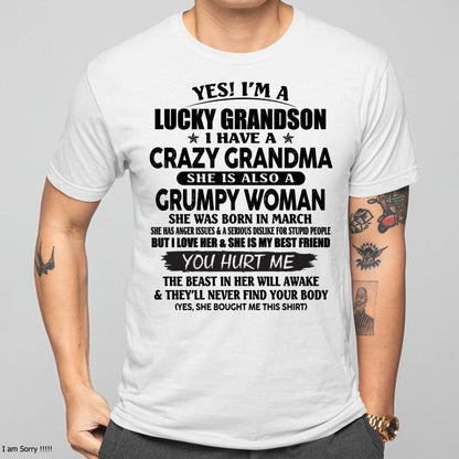 MARCH - LUCKY GRANDSON OF CRAZY GRANDMA -  PERFECT GIFT FROM GRANDMA - KATE03 (SKU12-113-03)