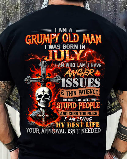 JULY - GRUMPY OLD MAN T-SHIRT - FUNNY SKULL ANGER ISSUES TEE - PERFECT GIFT FOR MEN KATE07 (SKU12-319-07)