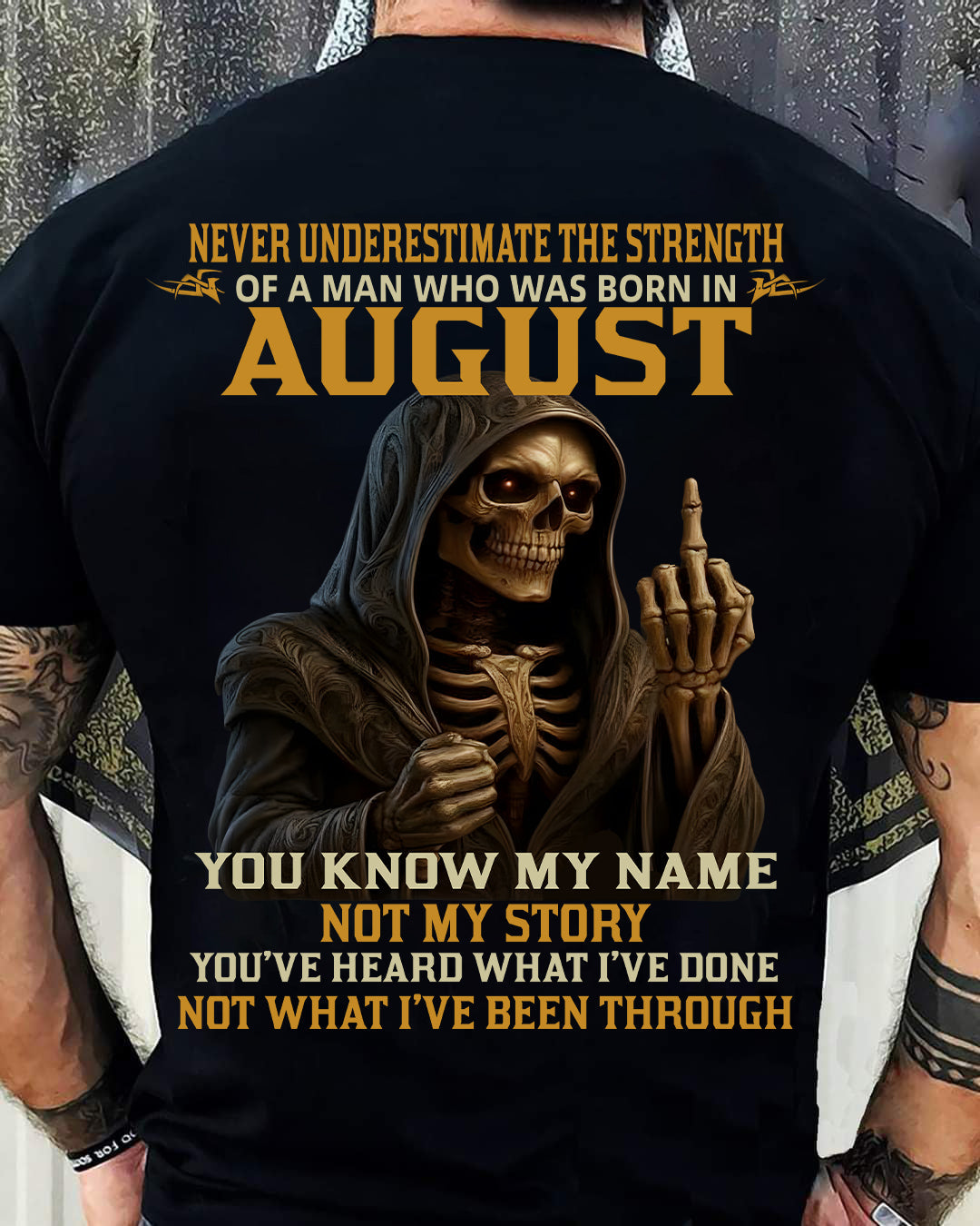 AUGUST - NEVER UNDERESTIMATE - BIRTHDAY T-SHIRT FOR MEN - NIKI08 (SKU26T-01-06-08)