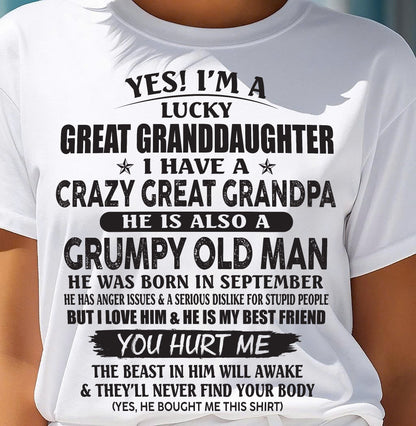 SEPTEMBER - LUCKY GREAT GRANDDAUGHTER OF CRAZY GREAT GRANDPA - PERFECT GIFT FROM GREAT GRANDPA - KATE09 (SKU12-287-09)