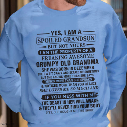 Yes I’m A Stubborn Grandson T-Shirt – Birthday Gift From December Grandma / Woman - KATE12 (SKU10-171-12)