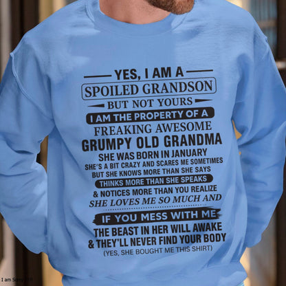Yes I’m A Stubborn Grandson T-Shirt – Birthday Gift From January Grandma / Woman - KATE01 (SKU10-171-01)