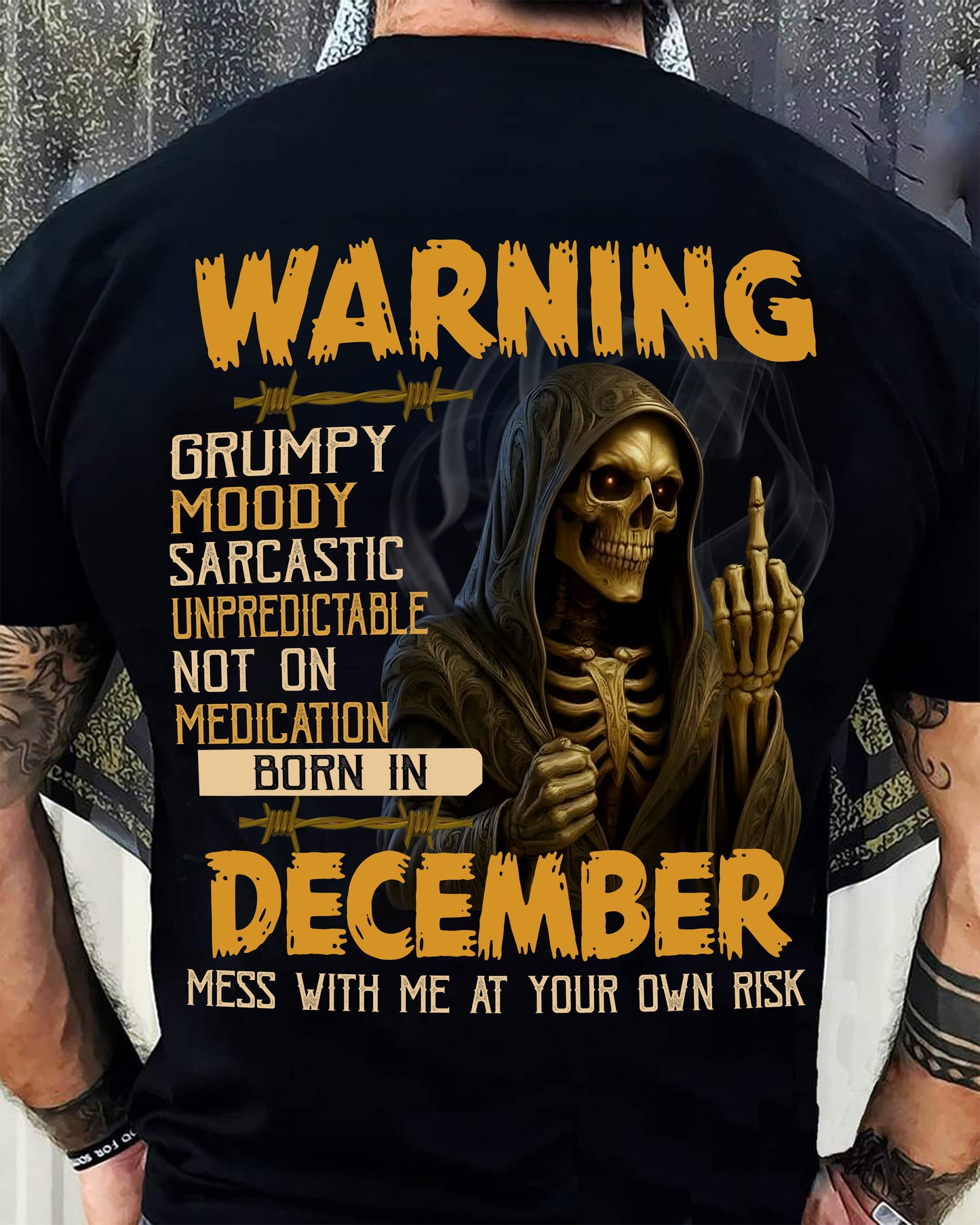 DECEMBER - WARNING GRUMPY MOODY - BIRTHDAY T-SHIRT FOR MEN - NIKI12 (SKU26T-01-07-12)