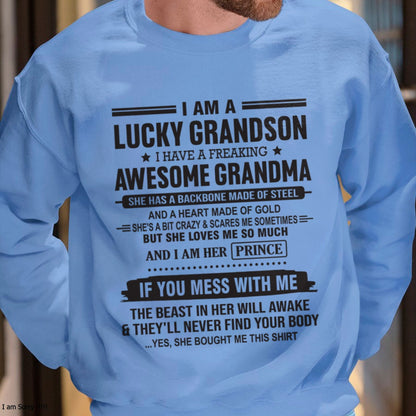 I Am A Lucky Grandson T-Shirt – Birthday Gift From Grandma / Woman - KATE00 (SKU11-29-00)
