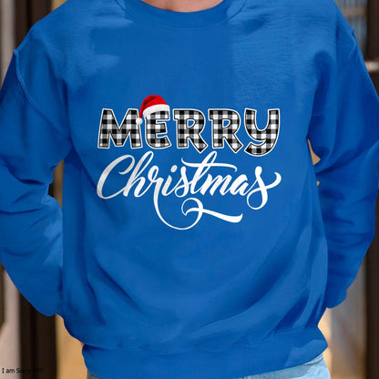 Merry Christmas Buffalo Black and White Plaid for Men Women T-Shirt - Christmas Unisex T-Shirt/Hoodie/Sweatshirt - HNDS00