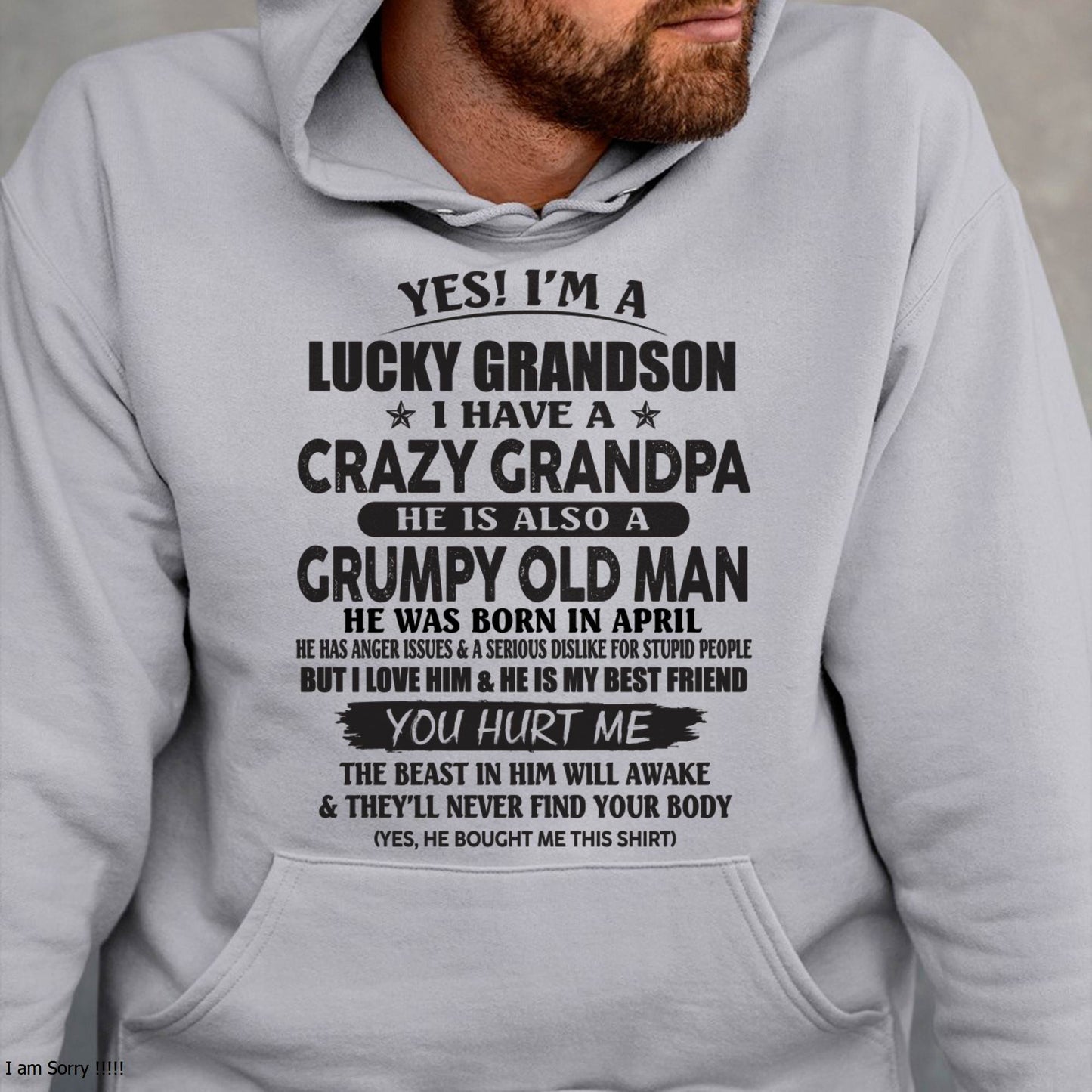 APRIL - LUCKY GRANDSON OF CRAZY GRANDPA -  PERFECT GIFT FROM GRANDPA - KATE04 (SKU12-145-04)
