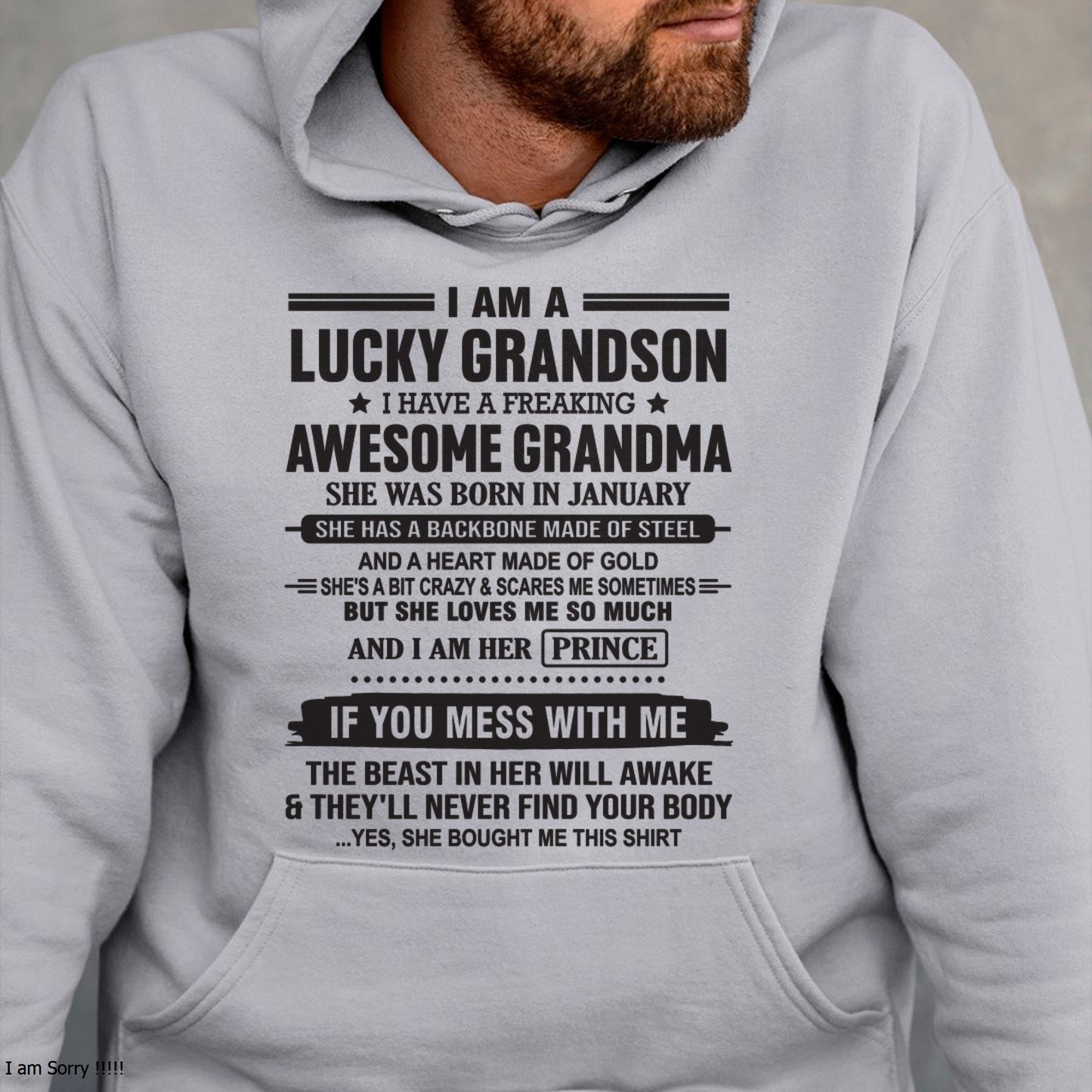 I Am A Lucky Grandson T-Shirt – Birthday Gift From January Grandma / Woman - KATE01 (SKU11-29-01)