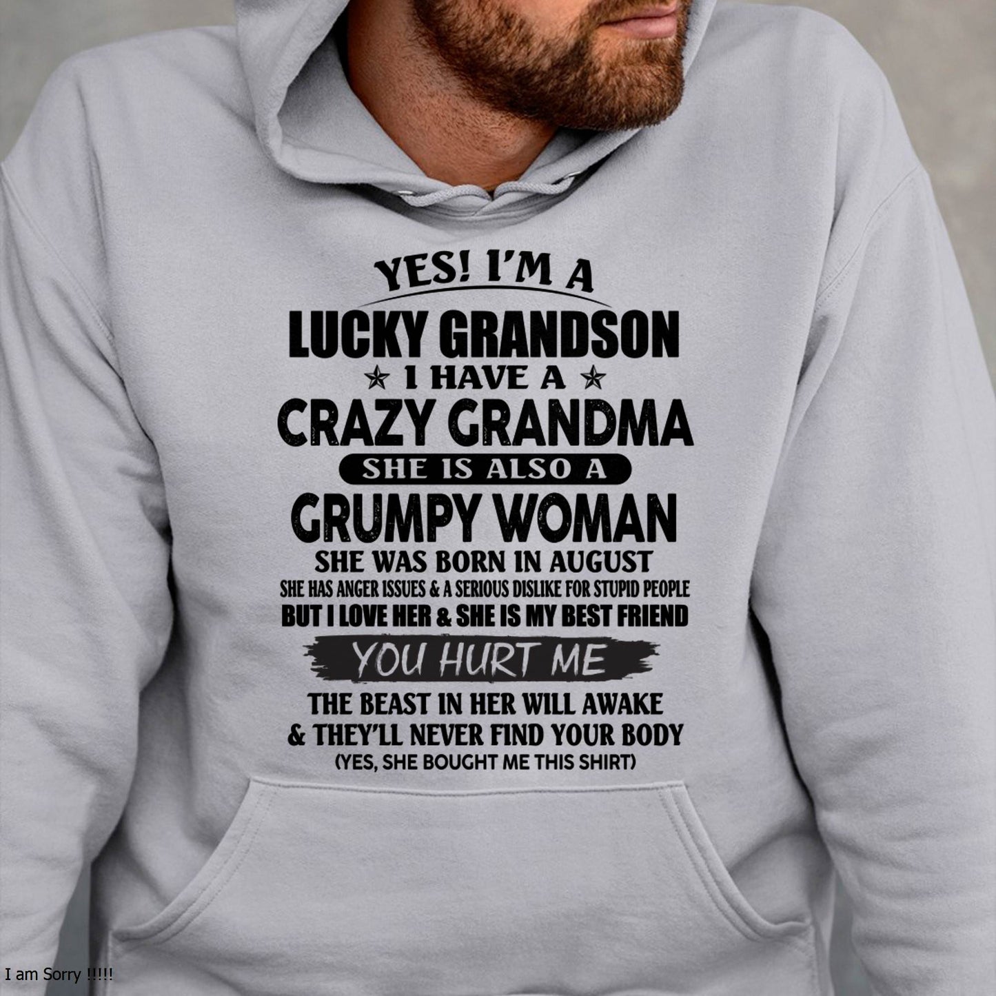 AUGUST - LUCKY GRANDSON OF CRAZY GRANDMA -  PERFECT GIFT FROM GRANDMA - KATE08 (SKU12-113-08)