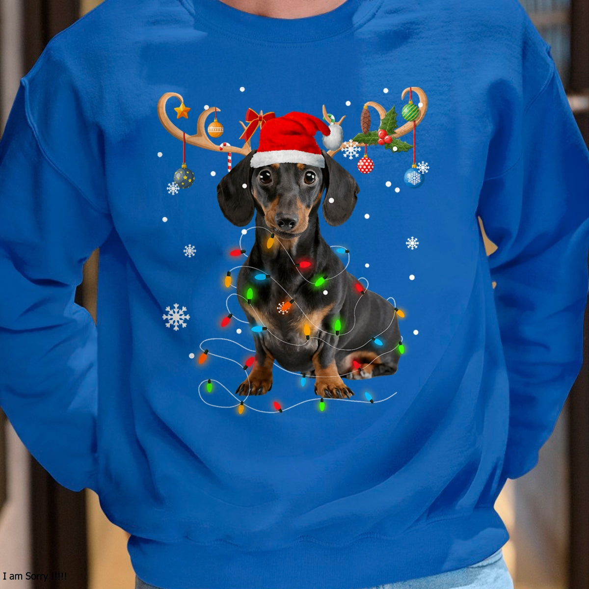 Funny Dachshund Christmas Reindeer Christmas Lights Pajama T-Shirt - Christmas Unisex T-Shirt/Hoodie/Sweatshirt - HNDS00