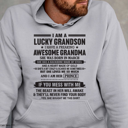 I Am A Lucky Grandson T-Shirt – Birthday Gift From March Grandma / Woman - KATE03 (SKU11-29-03)