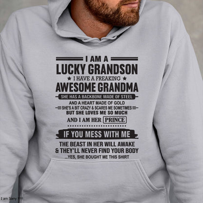 I Am A Lucky Grandson T-Shirt – Birthday Gift From Grandma / Woman - KATE00 (SKU11-29-00)