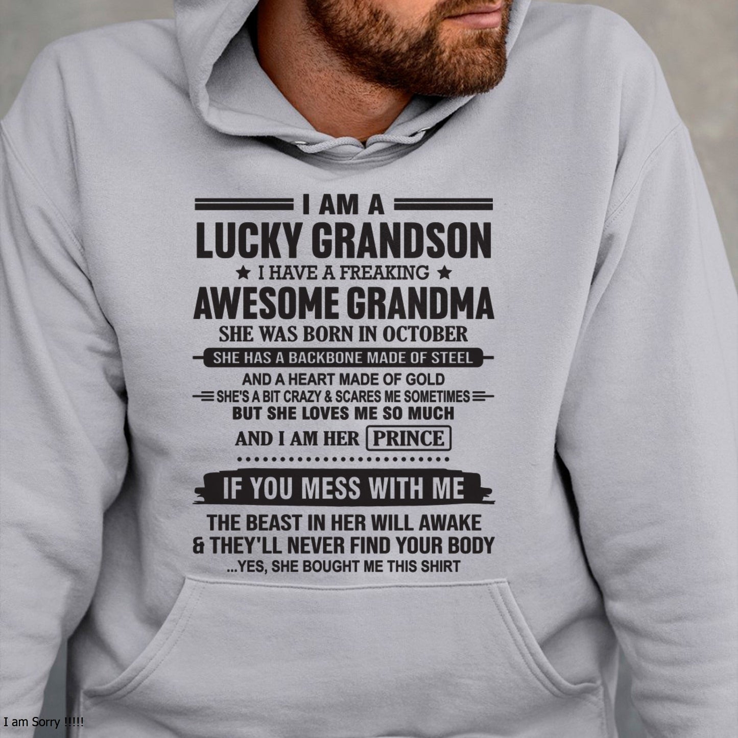 I Am A Lucky Grandson T-Shirt – Birthday Gift From October Grandma / Woman - KATE10 (SKU11-29-10)