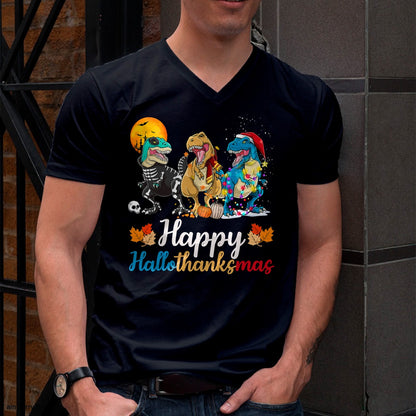 Halloween Thanksgiving Christmas Happy HalloThanksMas T rex T-Shirt - Christmas Unisex T-Shirt/Hoodie/Sweatshirt - HNDS00