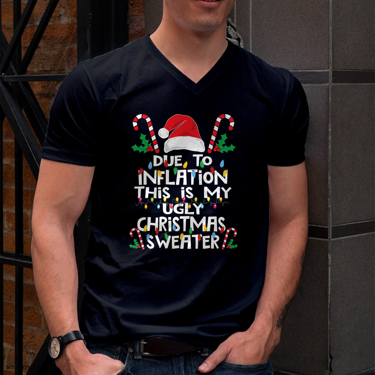 Funny Due to Inflation Ugly Christmas Sweaters For Men Women T-Shirt - Christmas Unisex T-Shirt/Hoodie/Sweatshirt - HNDS00