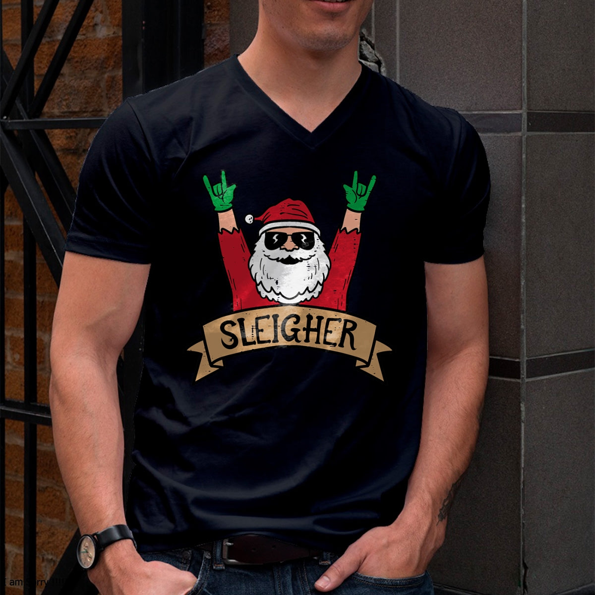 Christmas Sleigher Santa Rock Xmas Rocker Men Women Kids Boy T-Shirt - Christmas Unisex T-Shirt/Hoodie/Sweatshirt - HNDS00