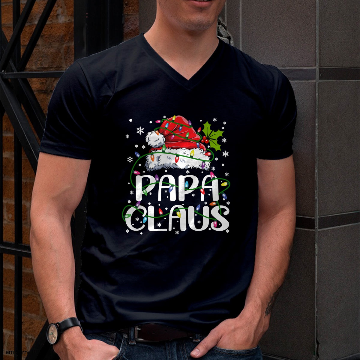 Papa Claus Christmas Lights Pajama Family Matching T-Shirt - Christmas Unisex T-Shirt/Hoodie/Sweatshirt - HNDS00