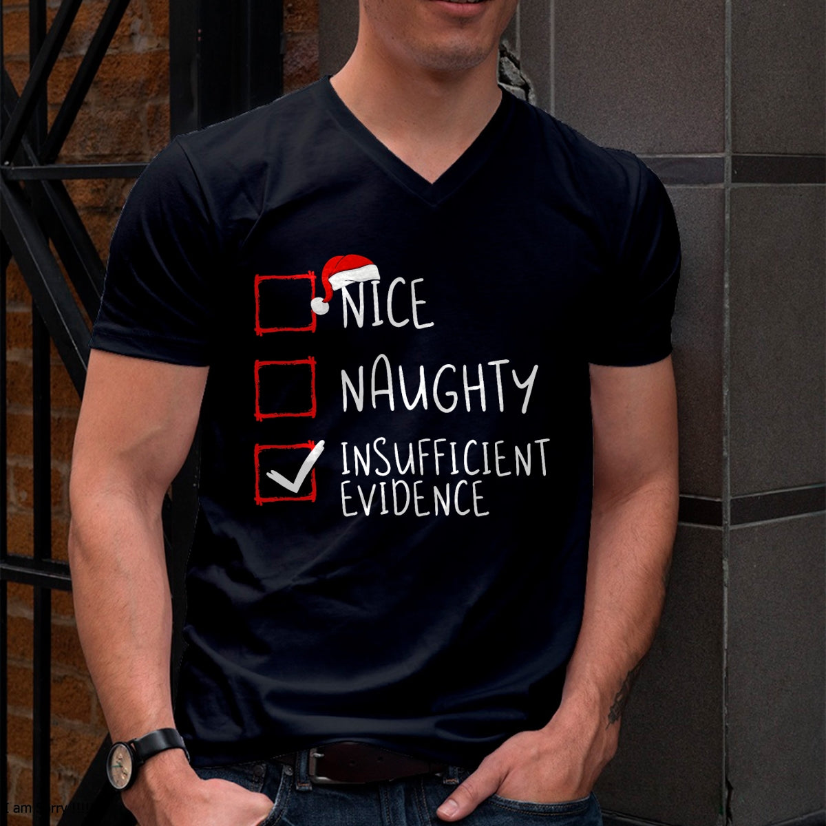 Nice Naughty Insufficient Evidence Christmas Santa Claus T-Shirt - Christmas Unisex T-Shirt/Hoodie/Sweatshirt - HNDS00