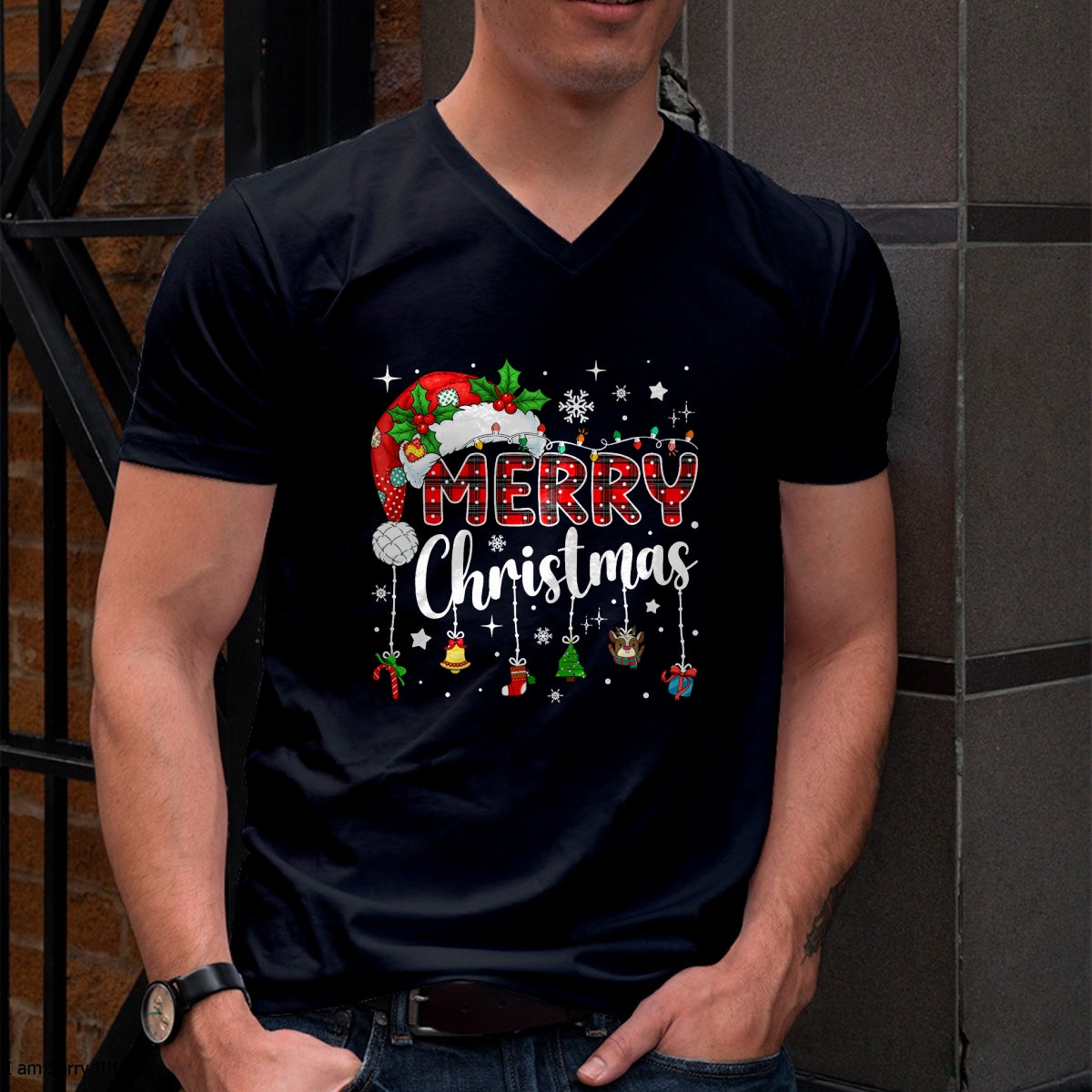 Merry Christmas Red Santa Hat Reindeer Xmas Matching Family T-Shirt - Christmas Unisex T-Shirt/Hoodie/Sweatshirt - HNDS00