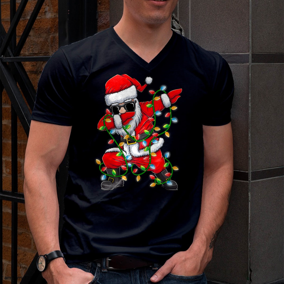 Dabbing Santa Xmas Lights Girls Boys Kids Christmas Gifts T-Shirt - Christmas Unisex T-Shirt/Hoodie/Sweatshirt - HNDS00