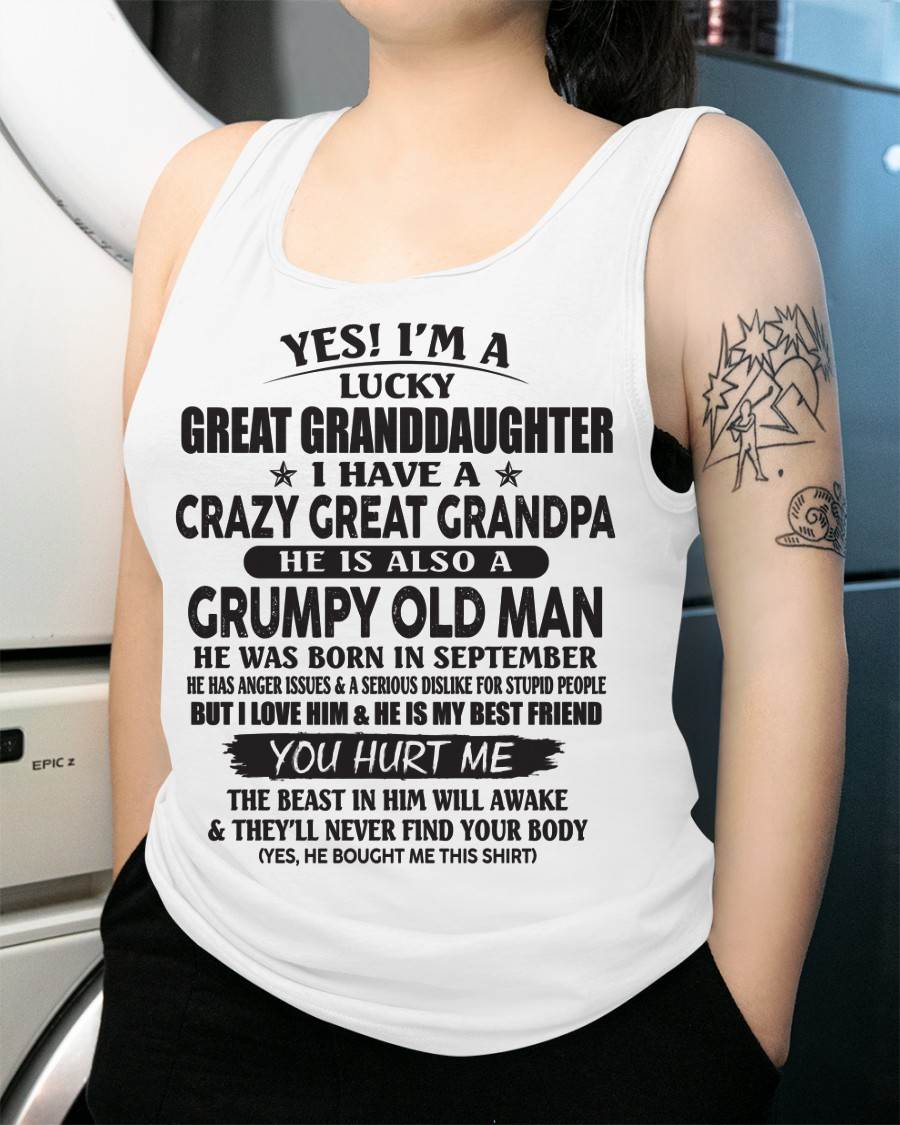 SEPTEMBER - LUCKY GREAT GRANDDAUGHTER OF CRAZY GREAT GRANDPA - PERFECT GIFT FROM GREAT GRANDPA - KATE09 (SKU12-287-09)
