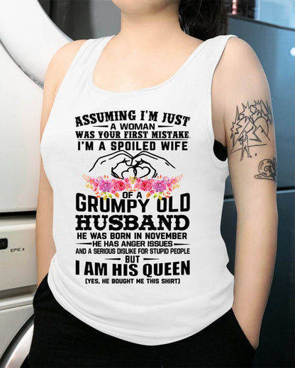 November - Spoiled Wife T-Shirt – Grumpy Old Husband Funny Tee - Perfect Gift From Husband - KATE11 (SKU11-101-11)