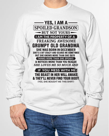 Yes I’m A Stubborn Grandson T-Shirt – Birthday Gift From December Grandma / Woman - KATE12 (SKU10-171-12)