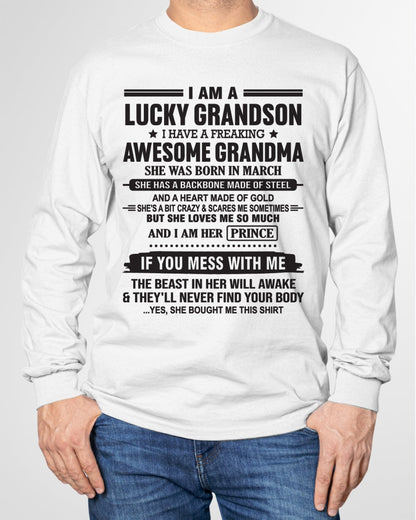 I Am A Lucky Grandson T-Shirt – Birthday Gift From March Grandma / Woman - KATE03 (SKU11-29-03)