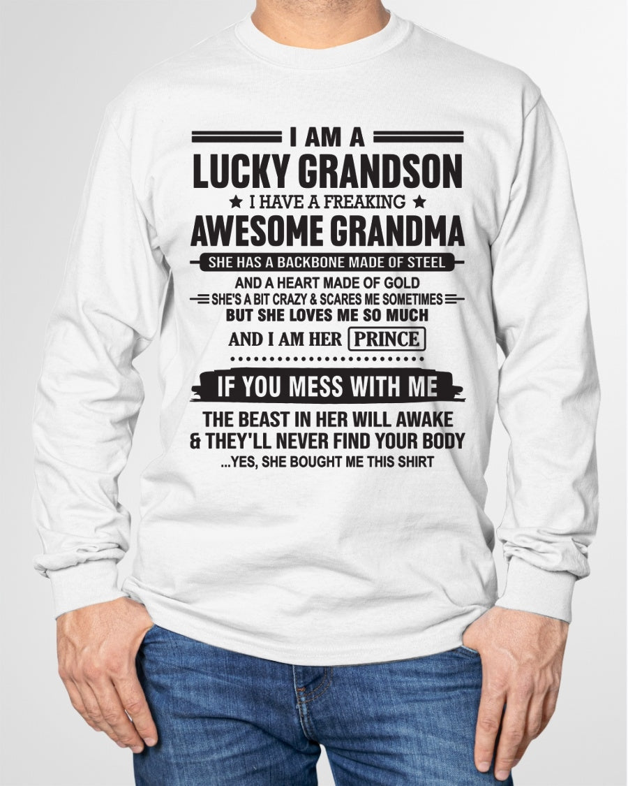 I Am A Lucky Grandson T-Shirt – Birthday Gift From Grandma / Woman - KATE00 (SKU11-29-00)