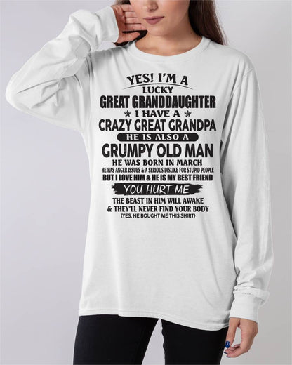 MARCH - LUCKY GREAT GRANDDAUGHTER OF CRAZY GREAT GRANDPA - PERFECT GIFT FROM GREAT GRANDPA - KATE03 (SKU12-287-03)