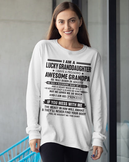 I Am A Lucky Granddaughter T-Shirt – Birthday Gift From August Grandpa / Man - KATE08 (SKU11-122-08)