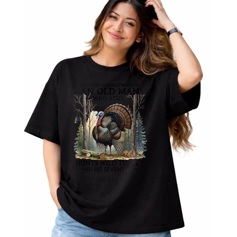 Cat Love Shirt, Funny Cat Lover Gift UnisexT-Shirt/Hoodie/Sweatshirt HLT00 - an Old Man Still Hunting Wild Turkey in 70s T-Shirt
