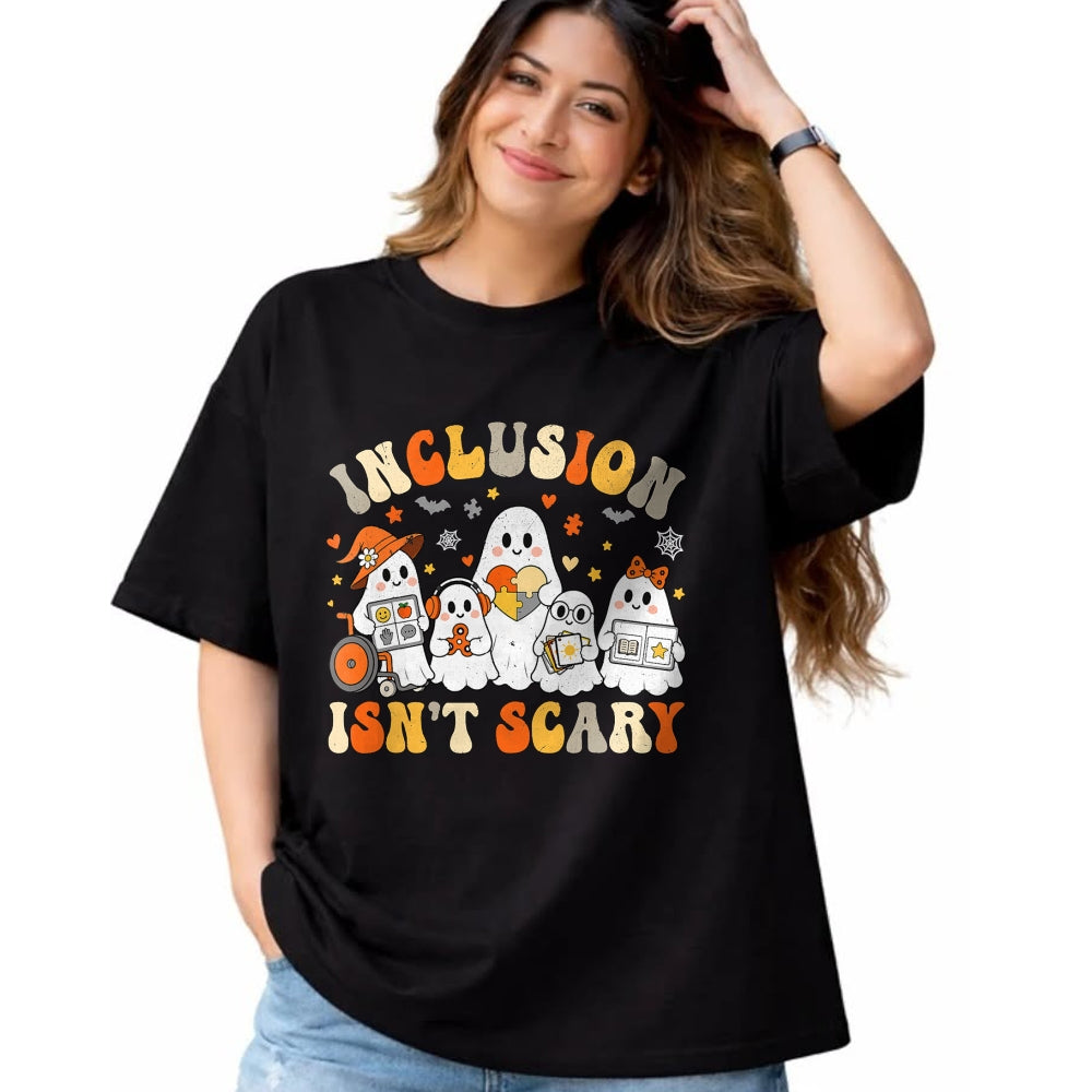 Best Teacher Shirt, Funny Teacher UnisexT-Shirt/Hoodie/Sweatshirt HLT00 - Inclusion Isn't Scary Funny Ghost Halloween SLP SPED Teacher T-Shirt
