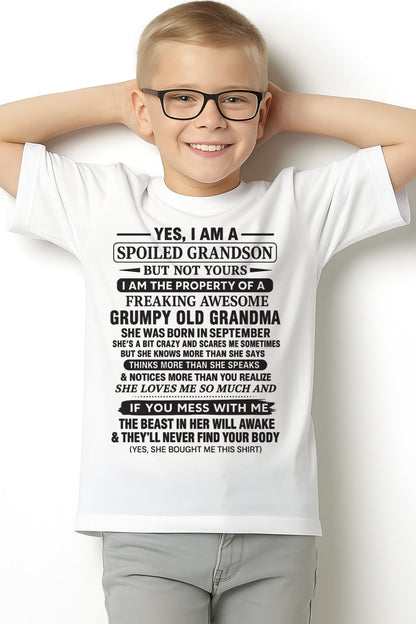 Yes I’m A Stubborn Grandson T-Shirt – Birthday Gift From September Grandma / Woman - KATE09 (SKU10-171-09)