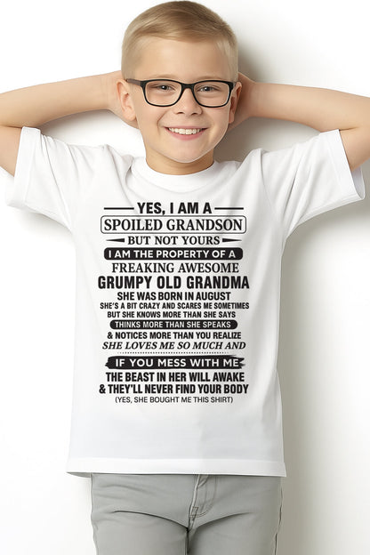 Yes I’m A Stubborn Grandson T-Shirt – Birthday Gift From August Grandma / Woman - KATE08 (SKU10-171-08)