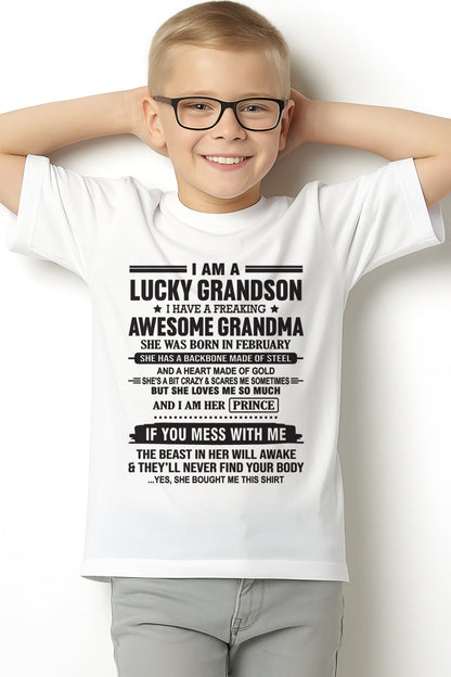 I Am A Lucky Grandson T-Shirt – Birthday Gift From February Grandma / Woman - KATE02 (SKU11-29-02)